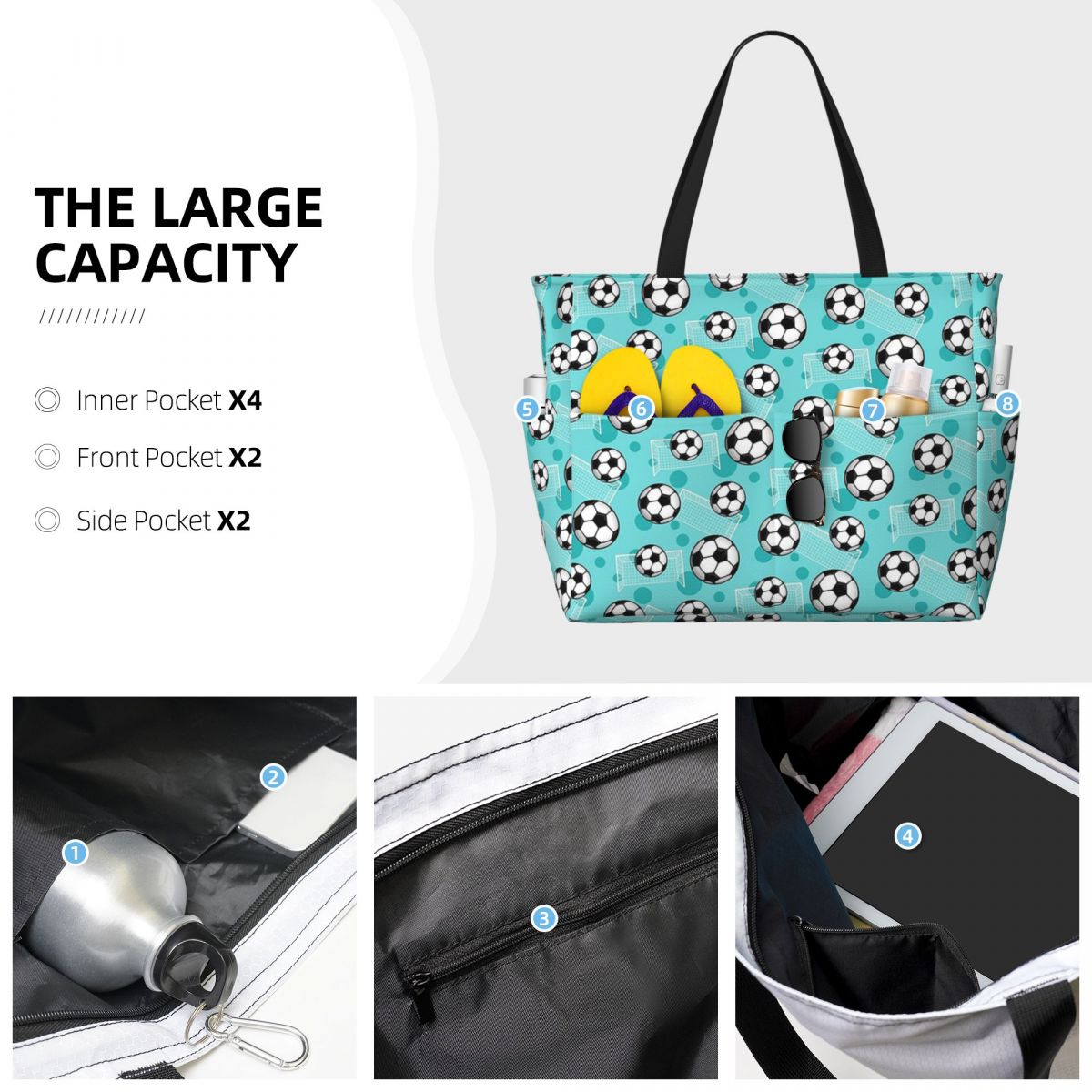 Patrón de balón de fútbol y po - Yoga Fitness Tote reseña y precio