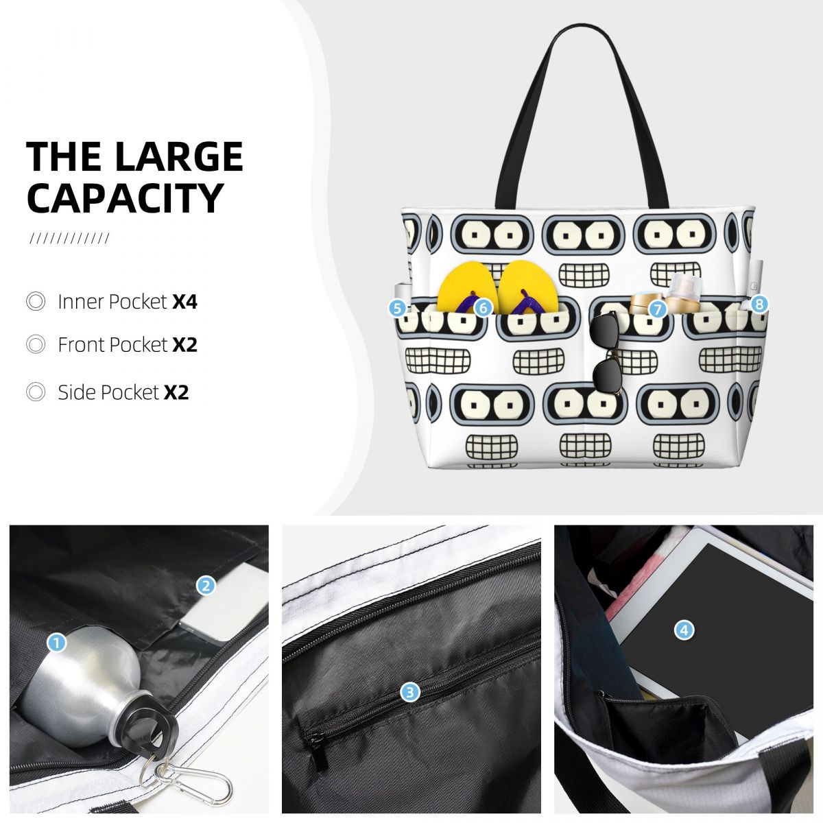 Bender's Face Beach Tote Bag D - Yoga Fitness Tote reseña y precio